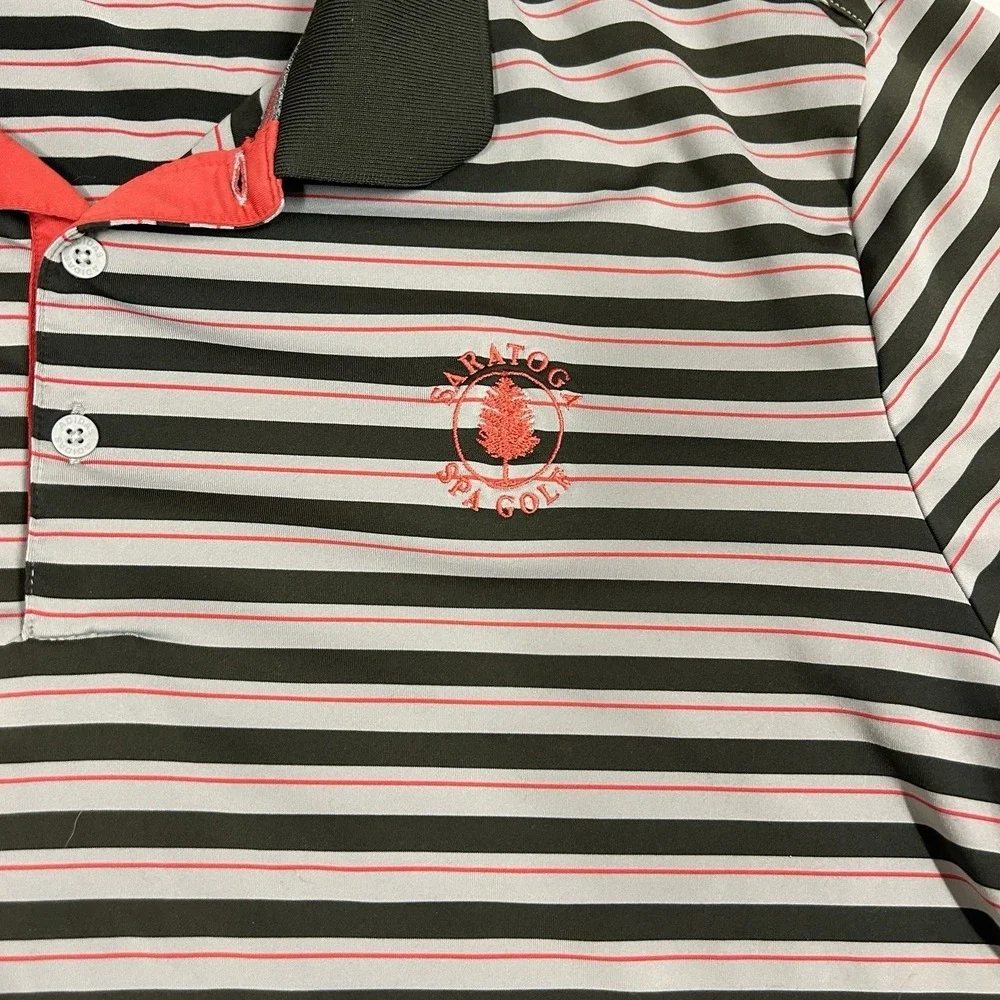 Adidas Golf XL Polo Shirt Saratoga Spa‎ Golf Course Logo Green & Gray Striped
